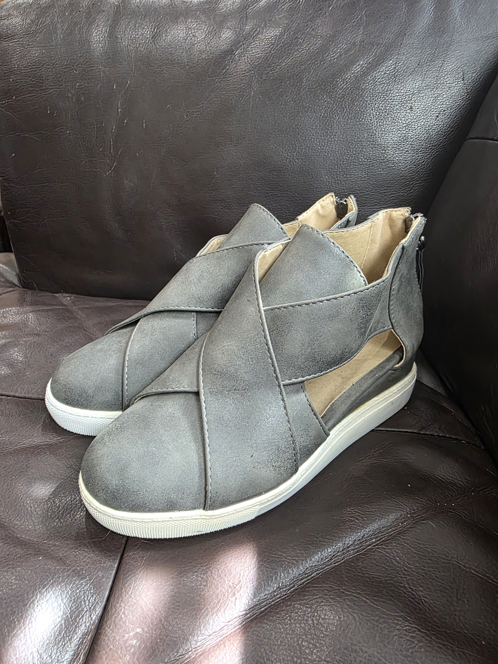 Journee Collection Gray Crisscross Slip-On Sneakers